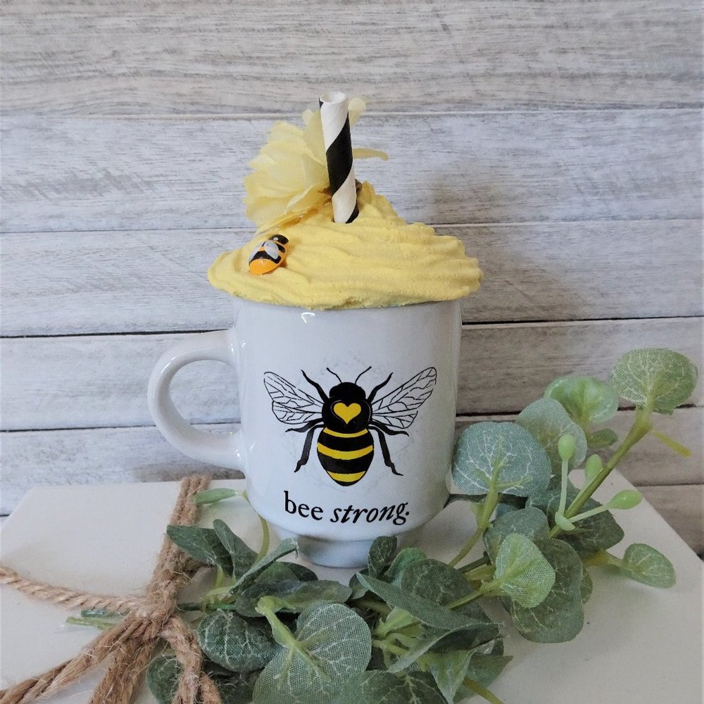 Small BEE STRONG Mug with Whipped Topper Handmade